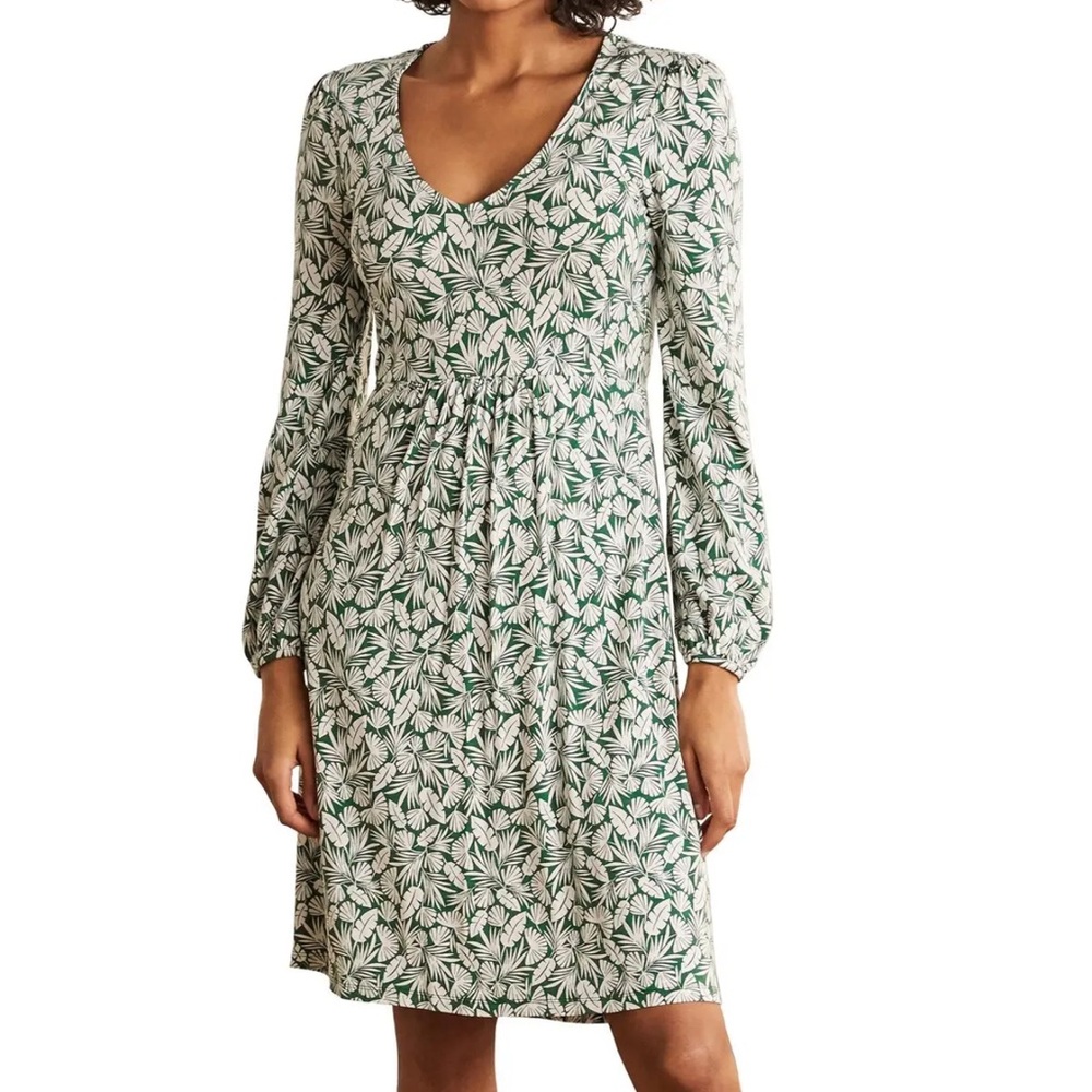 Boden Green Leaf Print Dress